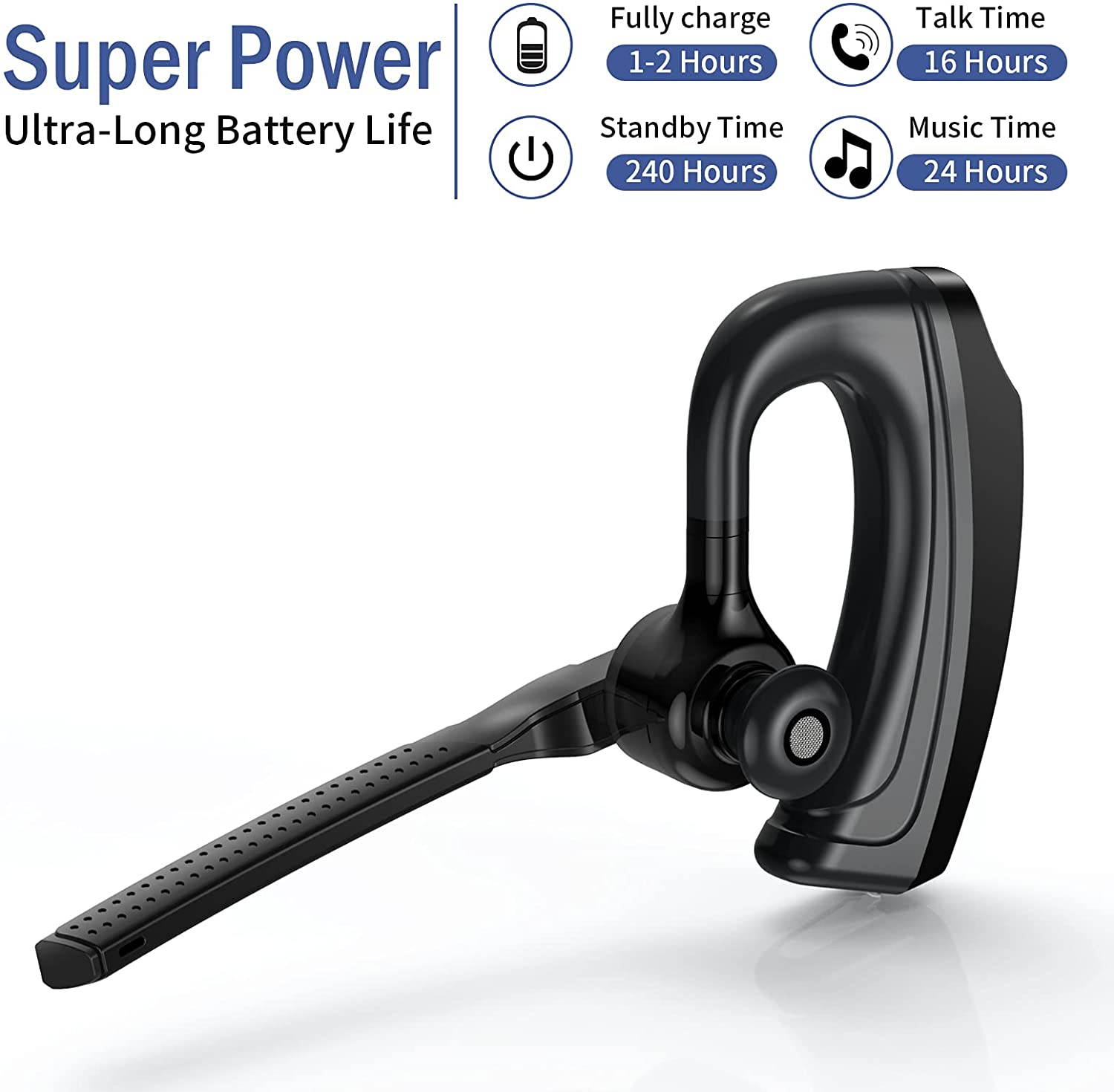 Bluetooth Headset, Jelly Comb Noise Canceling Wireless Earpiece with CVC8.0 Dual Mic, Hands-Free Earphone for Driving/Business/Office, Compatible iPhone Android Cell Phones Laptop