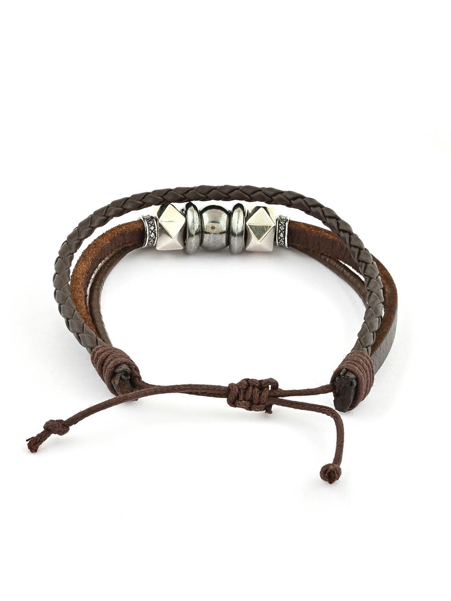 The Bro Code Brown Geometric Single Layered Faux Leather Bracelet for Men