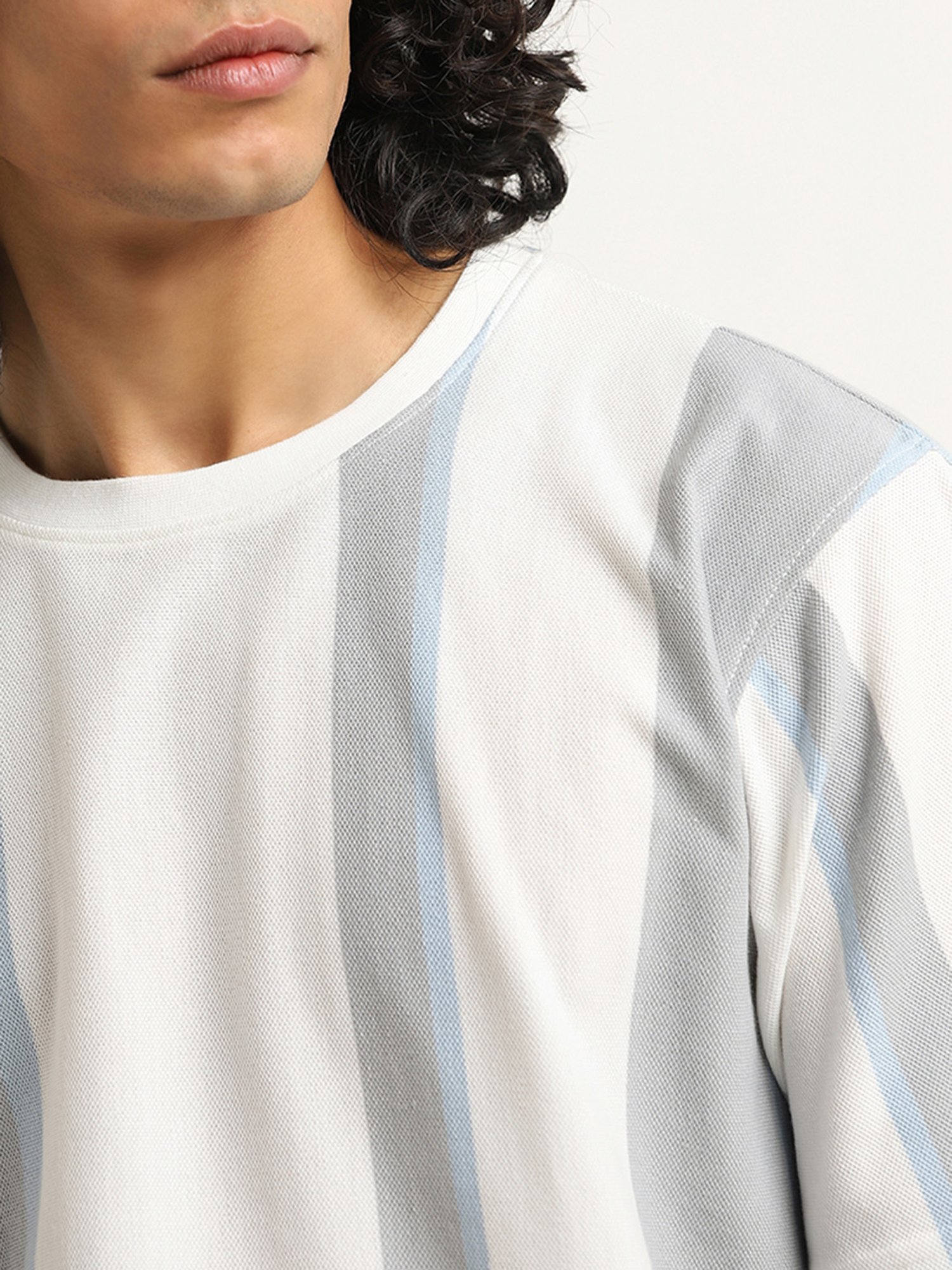 Nuon by Westside Grey Stripe Printed Relaxed-Fit T-Shirt