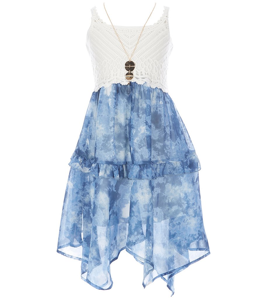 Beautees Big Girls 7-16 Crochet/Tie-Dye Chiffon Fit-And-Flare Dress