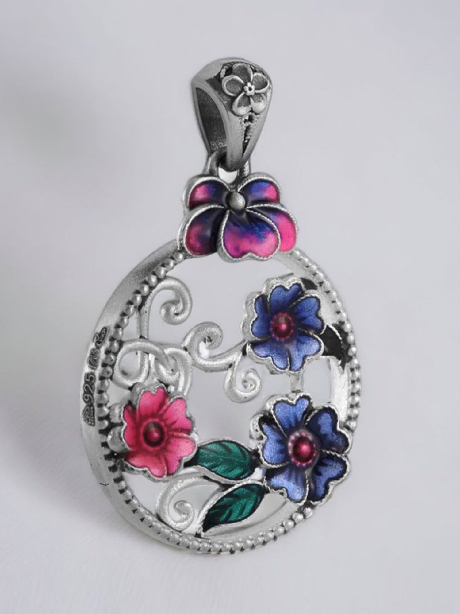 Rihi by P.C. Chandra Jewellers 925 Silver Colorful Meenakari Flower Pendant for Women & Girls