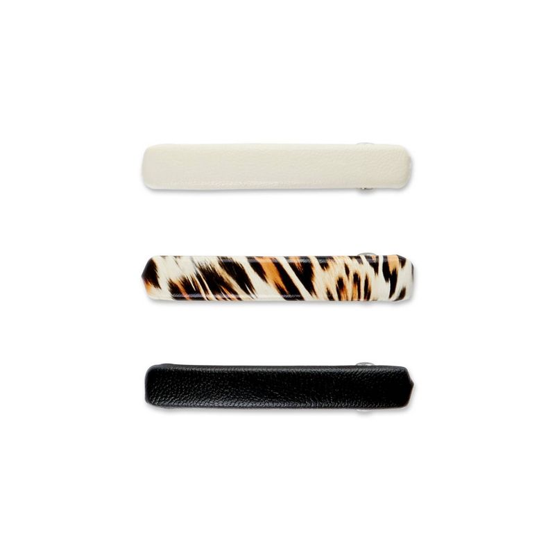 scunci Barrettes - Tan/Leopard/Black - 3pk