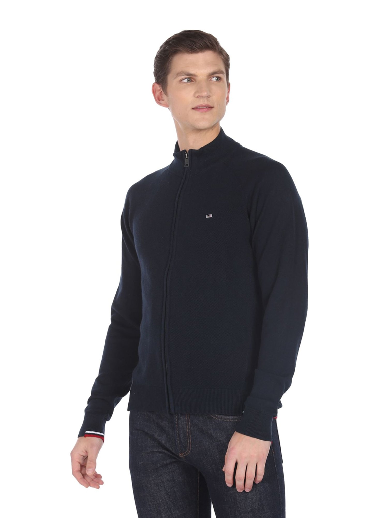 Arrow Sport Navy Blue Cotton Regular Fit Sweater