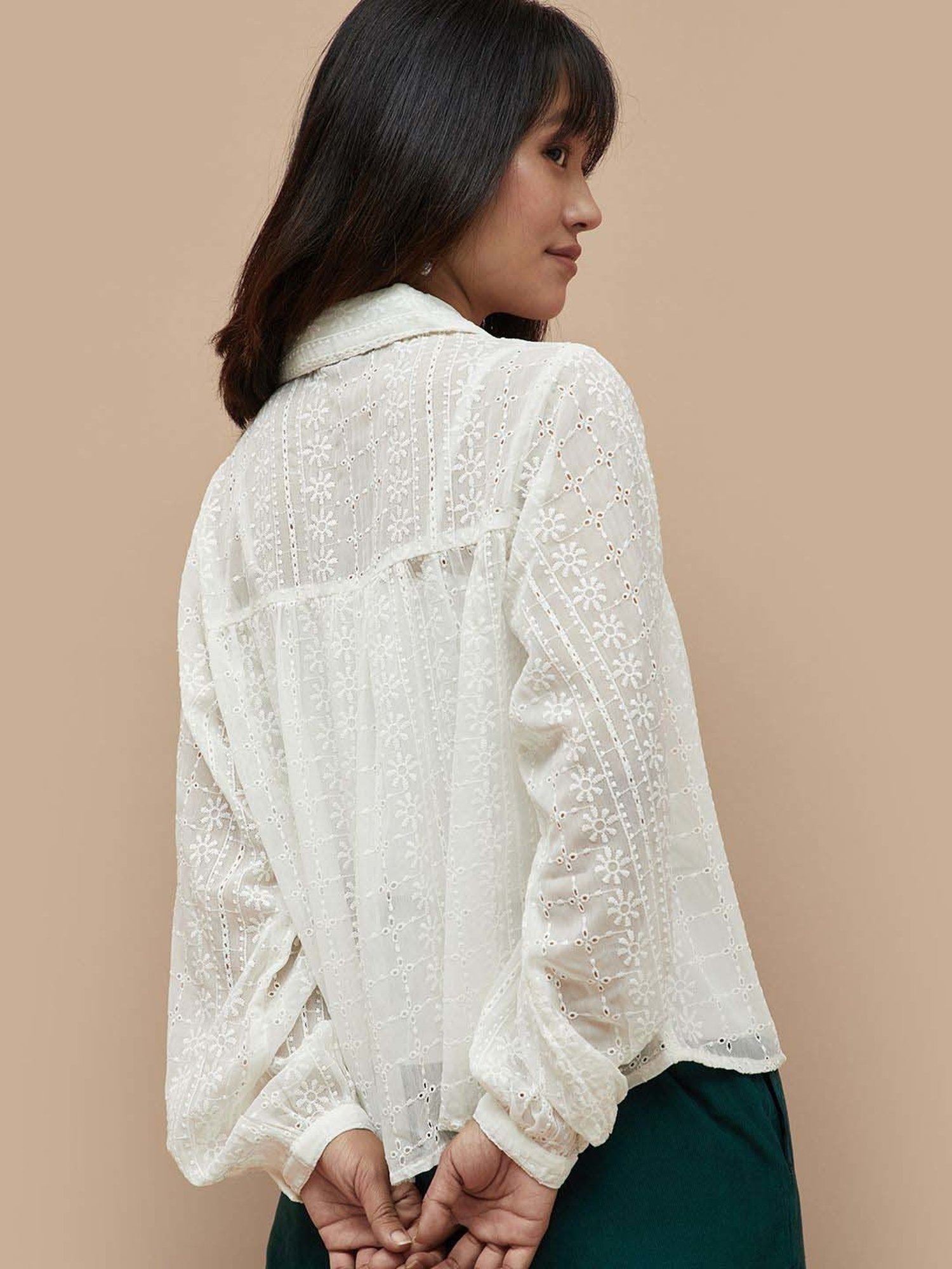 Colour Me by Melange White Cotton Embroidered Top