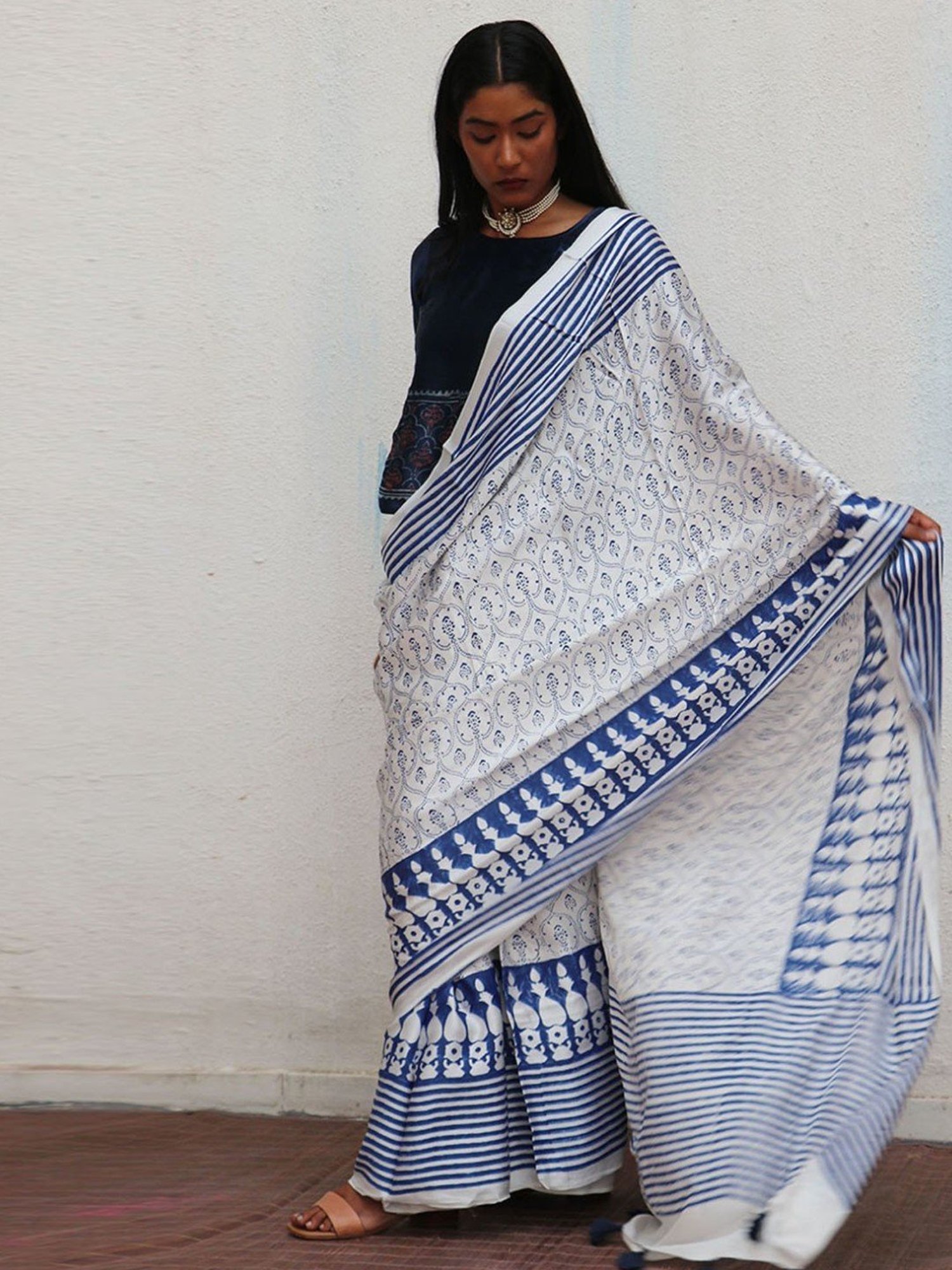 Chidiyaa Where the Wind Flows Mia Kara Blockprinted Modal Silk Saree