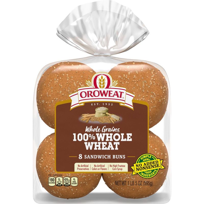 Oroweat 100% Whole Wheat Hamburger Buns - 12oz/8ct