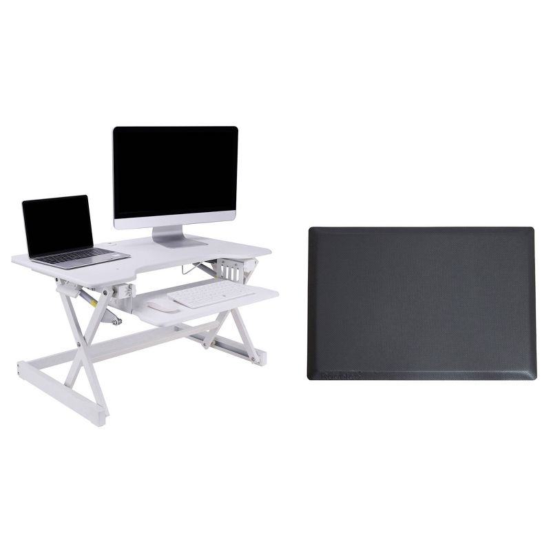 Ergonomic Adjustable Desk Riser with Medium Energizing Mat White - Rocelco