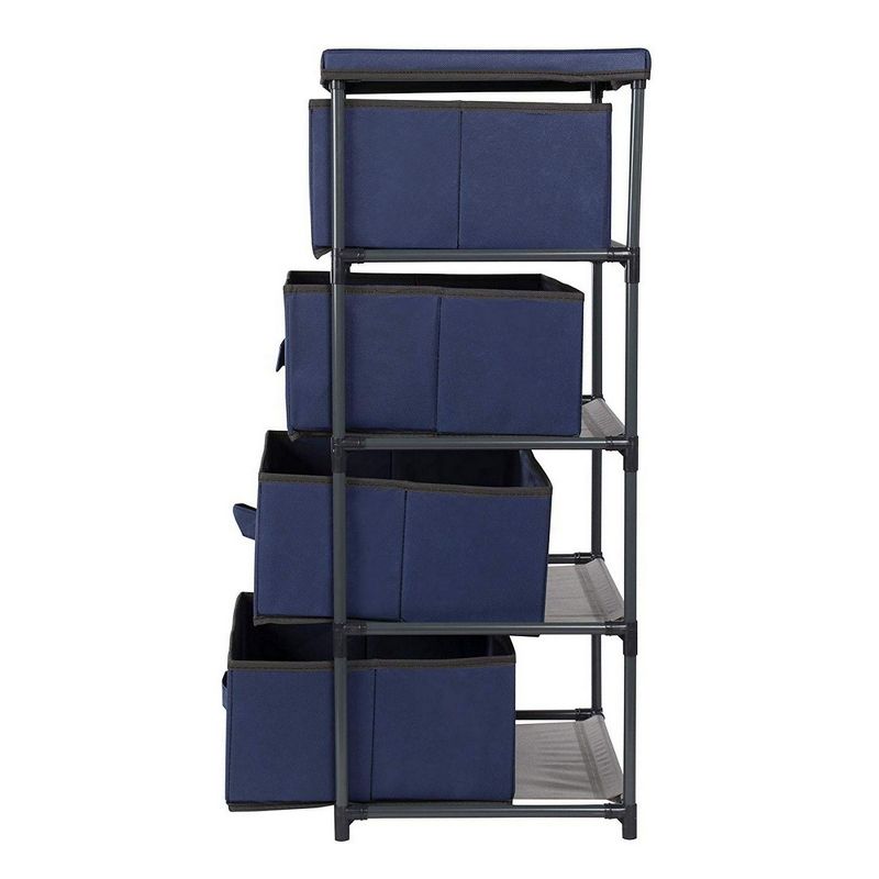 Juvale 4 Tier Dresser Drawers Organizer Tower, Fabric Chest of Storage Drawer Bins for Clothes, Blue 16.5x13 in