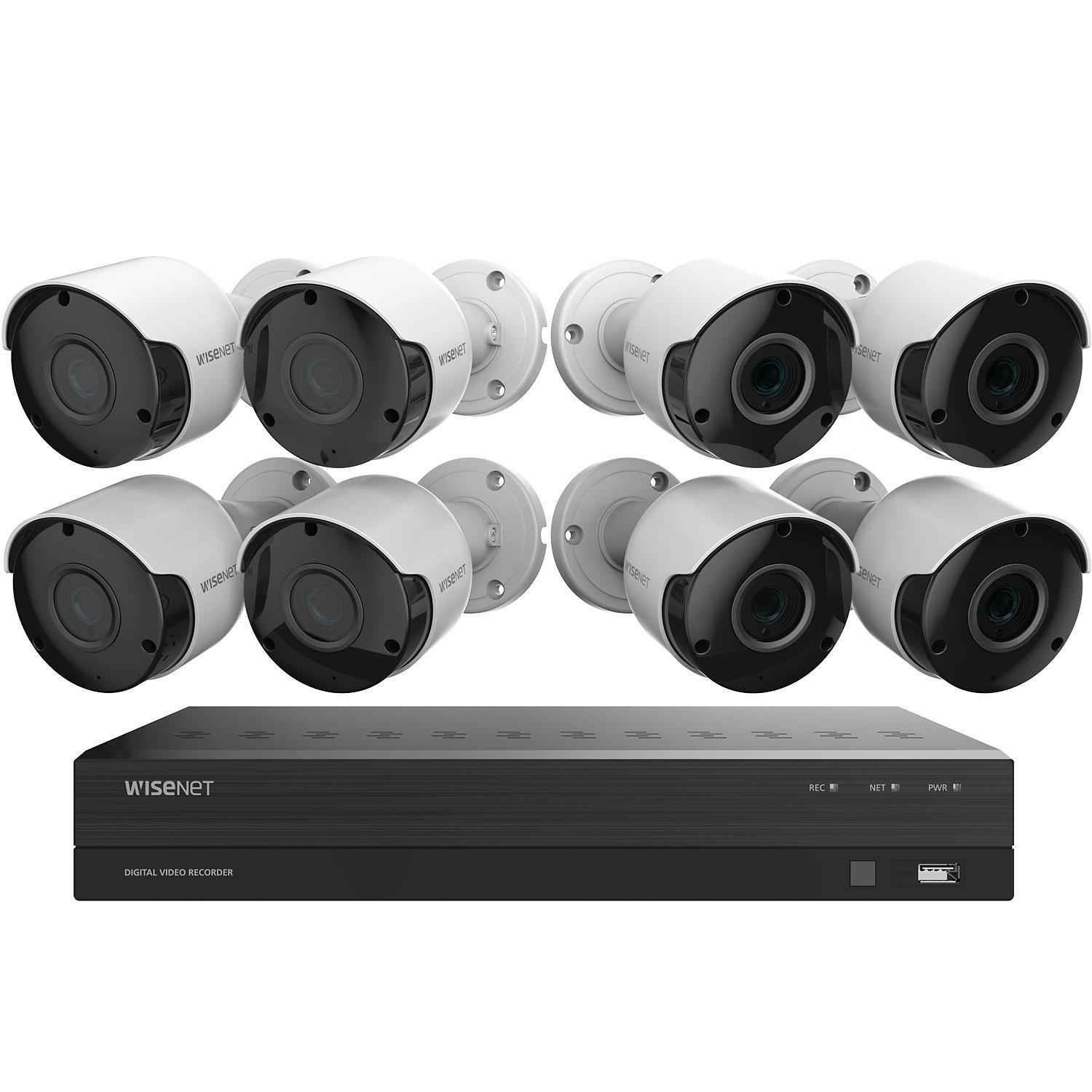 Wisenet DVR Surveillance System with 1TB HD, 8- Cam 1080p HD Indoor/Outdoor Cams