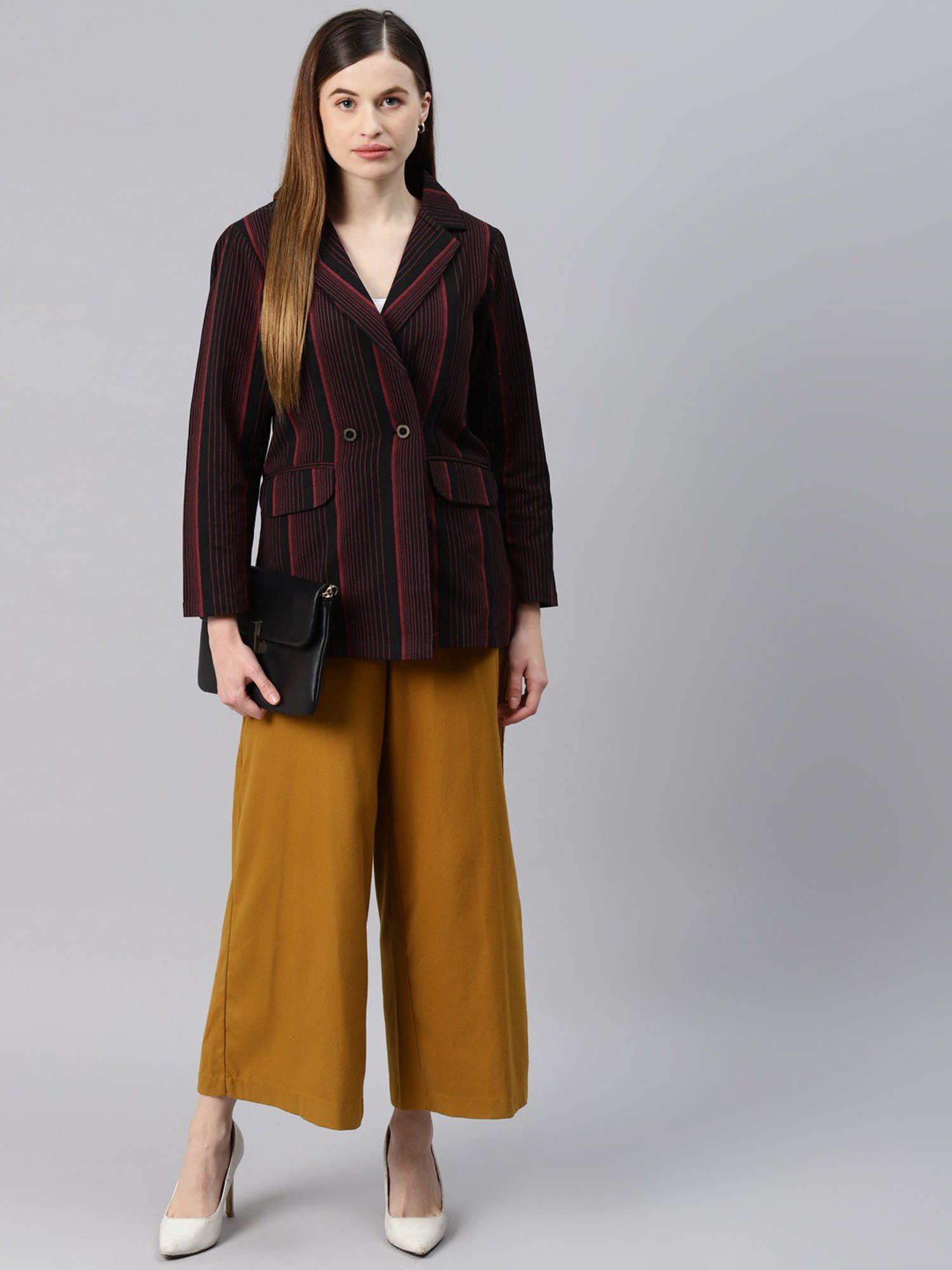 Cottinfab Black & Maroon Cotton Striped Blazer