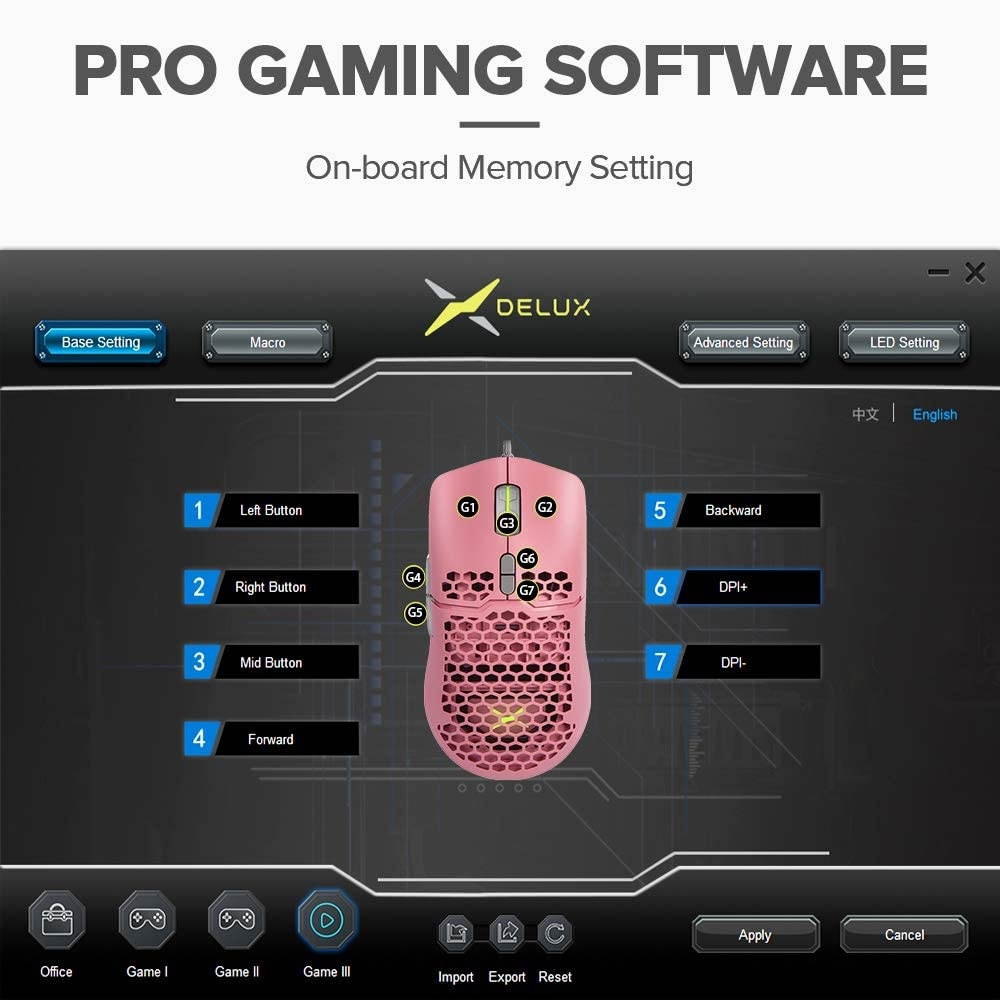 DELUX 67G (2.36oz) Wired Lightweight Gaming Mouse with 7200DPI RGB Backlit and 7 Programmable Buttons Honeycomb Shell Gaming Optical Mouse for PC Computer Laptop(M700BU(A725)(Pink))