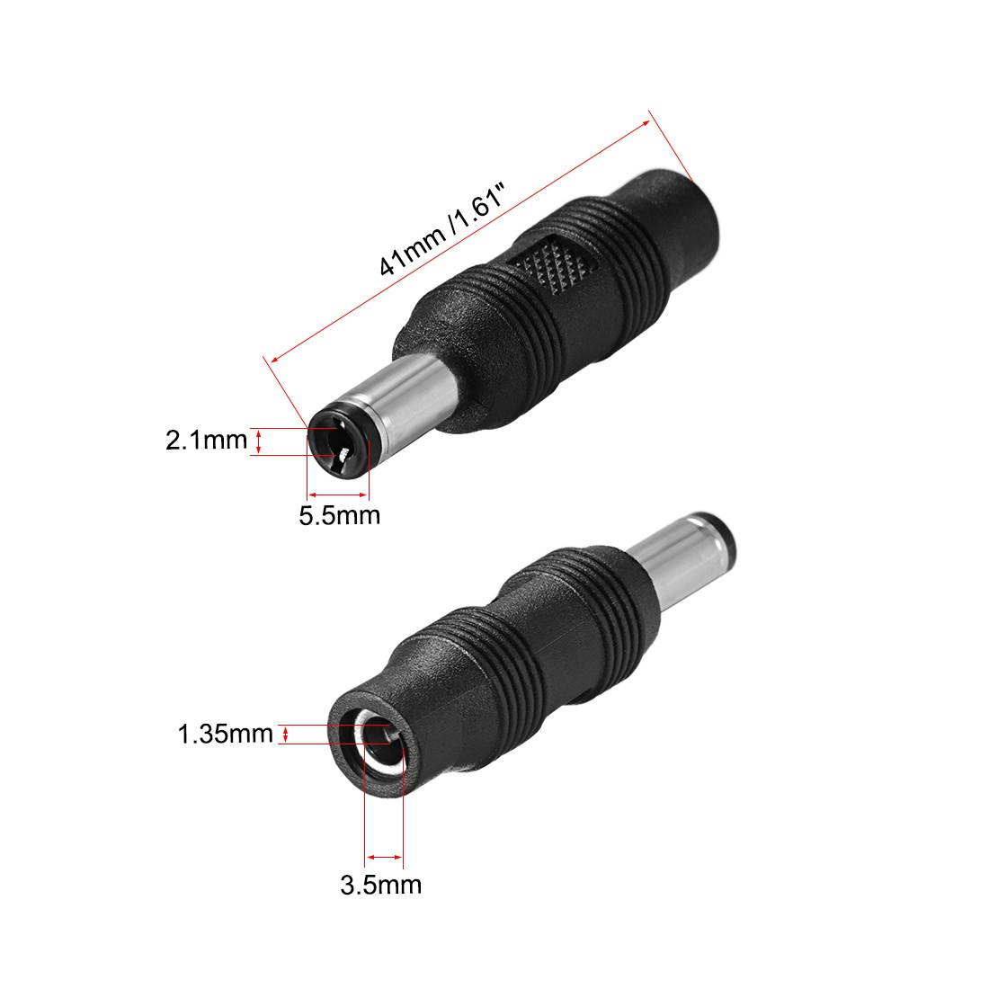 DC Power Converter 5.5mm x 2.1mm Male to 3.5mm x 1.35mm Female Adapter Connector Black 15Pcs