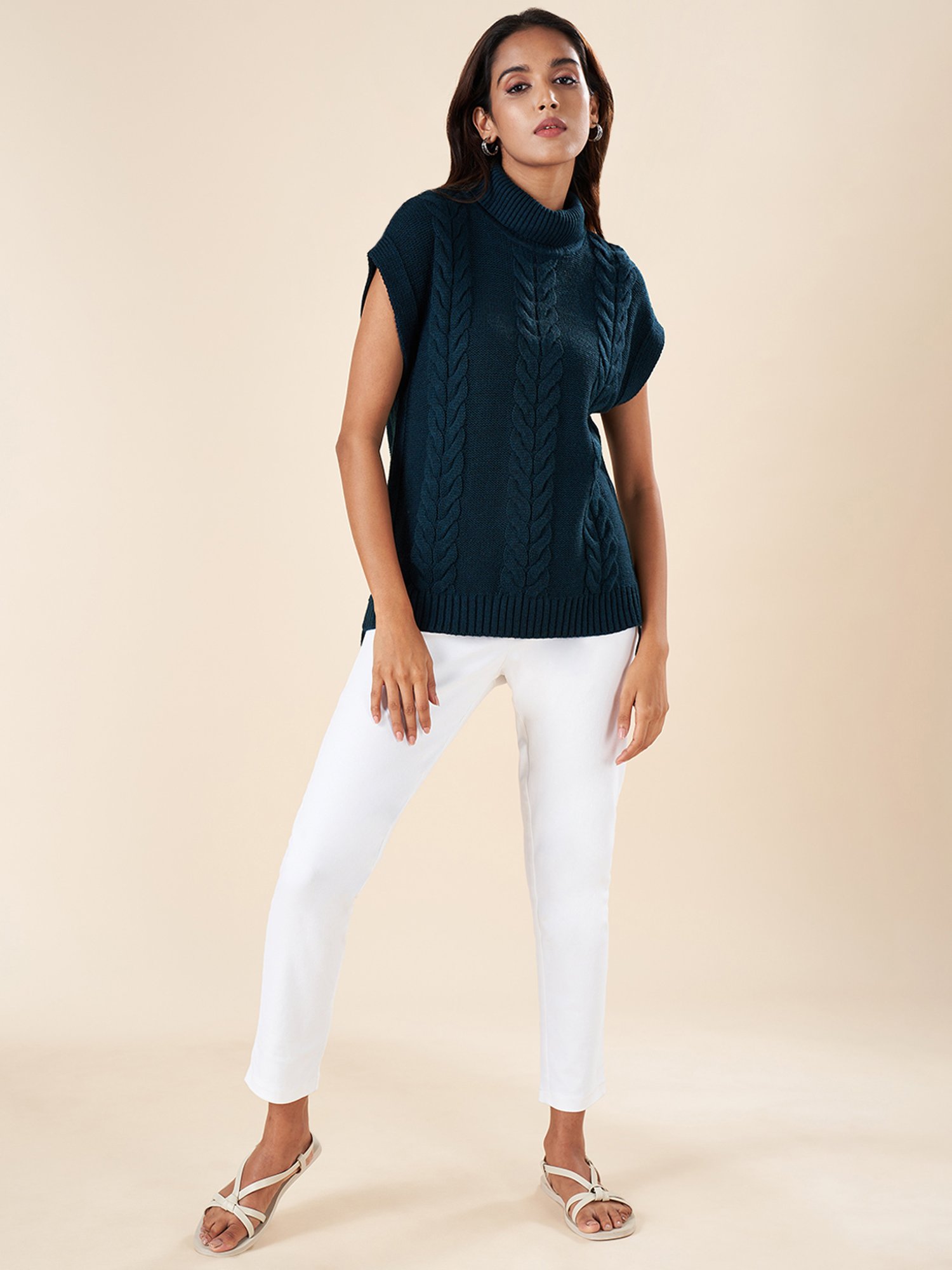 Akkriti by Pantaloons Blue Crochet Pattern Sweater