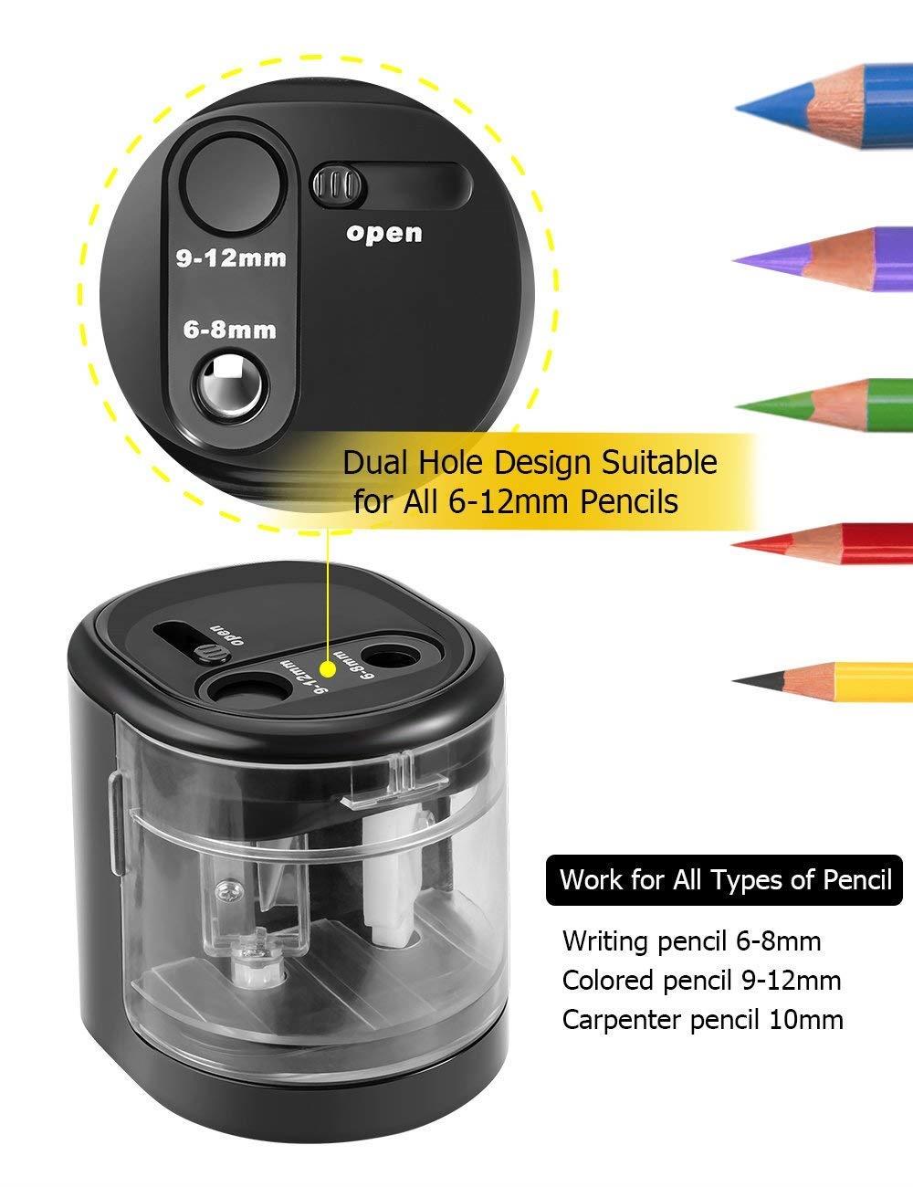 Electric Pencil Sharpener, USB/Battery Operated Pencil Sharpeners with Large Hole, Portable Pencil Sharpener for 6-12mm No.2/Colored Pencils/Soft Charcoal Pencils, for Kids, Artists, Office, Classroom