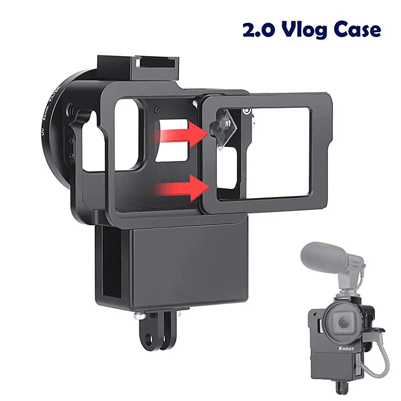 2.0 Vlogging Case Aluminum Protective Shell Mount with Mic Adapter Place Frame for GoPro Hero 7 Black/6/5/(2018) Video Vlog Accessories