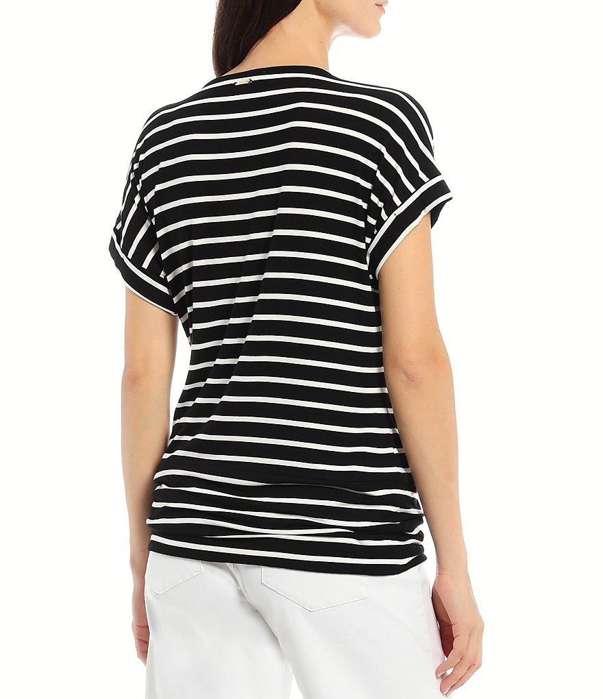 Preston & York Caroline Bow Woven V-Neck 3/4 Sleeve Blouse