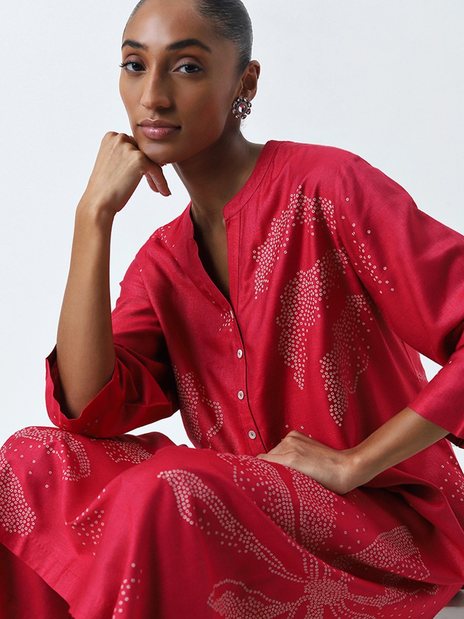 Zuba by Westside Magenta Bandhani Printed A-Line Kurta
