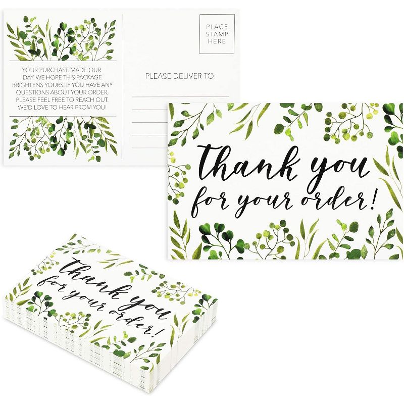 Pipilo Press 48-Pack Thank You For Your Order Postcards, Green Floral Design (4 x 6 In)