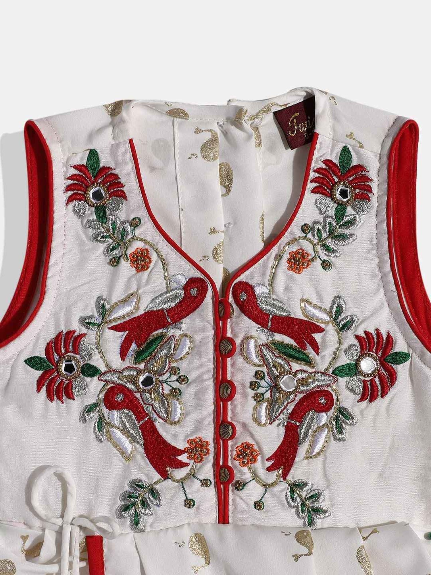 TWISHA Kids White & Red Embroidered Jumpsuit