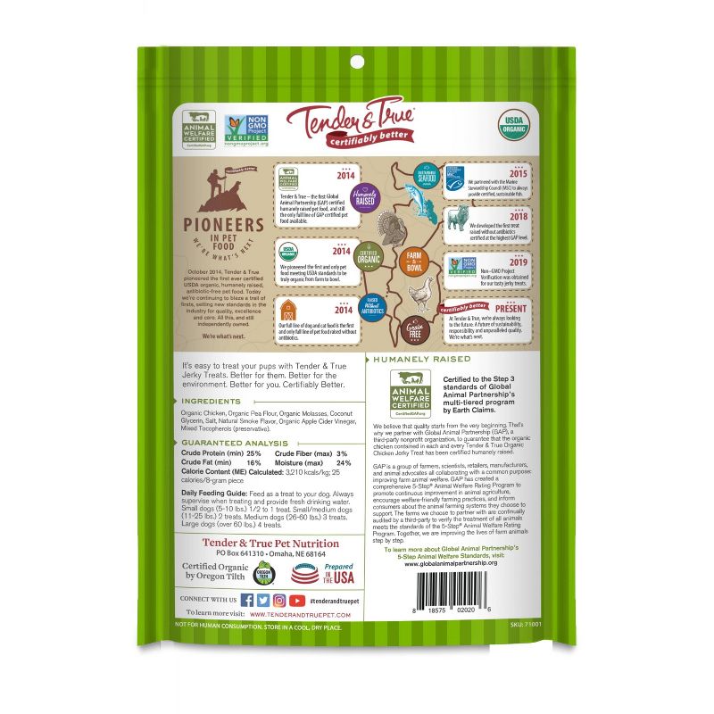 Tender & True Organic Chicken Recipe Jerky Dog Treats - 4oz