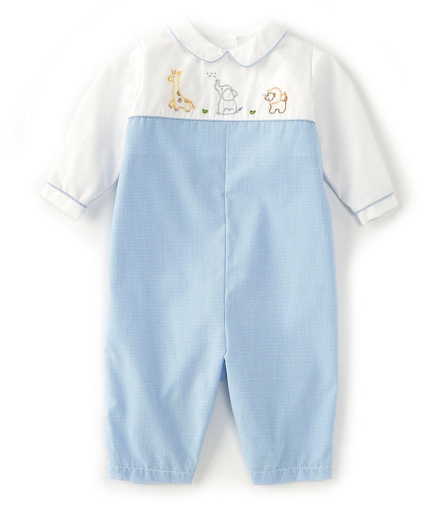 Petit Ami Baby Boys Newborn Long Sleeve Blue Animal Coverall