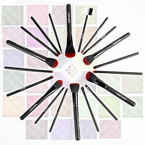 Ivation Cosmetics 20 Pieces Natural Facial Makeup Brush Set with Leather Pouch (Black)