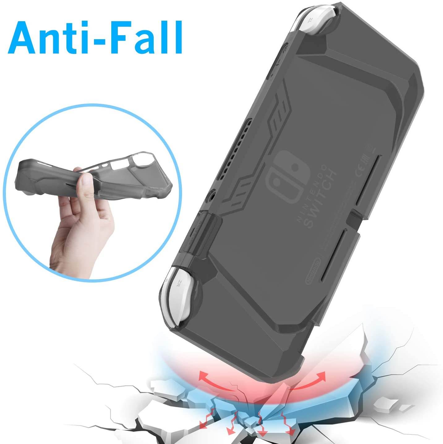 HEYSTOP Case for Nintendo Switch Lite, Soft TPU Protective Case Cover for Nintendo Switch Lite with Switch Lite Tempered Glass Screen Protector and Thumb Stick Caps(Gray)