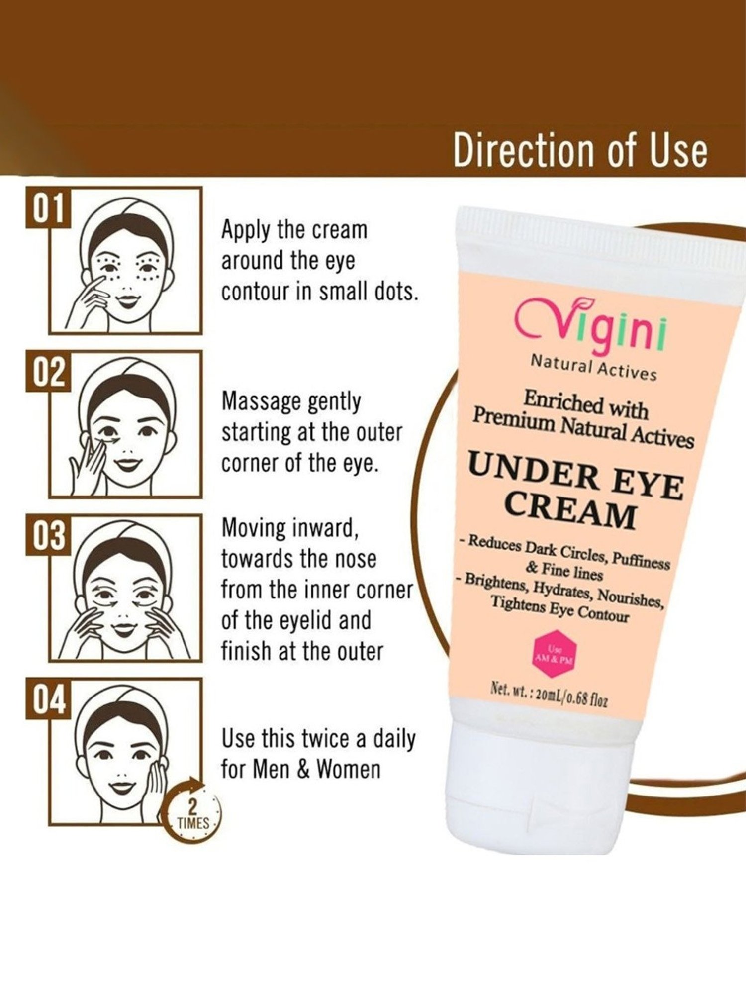 Vigini Under Eye Bye Bye Dark Circle Cream - 20 gm