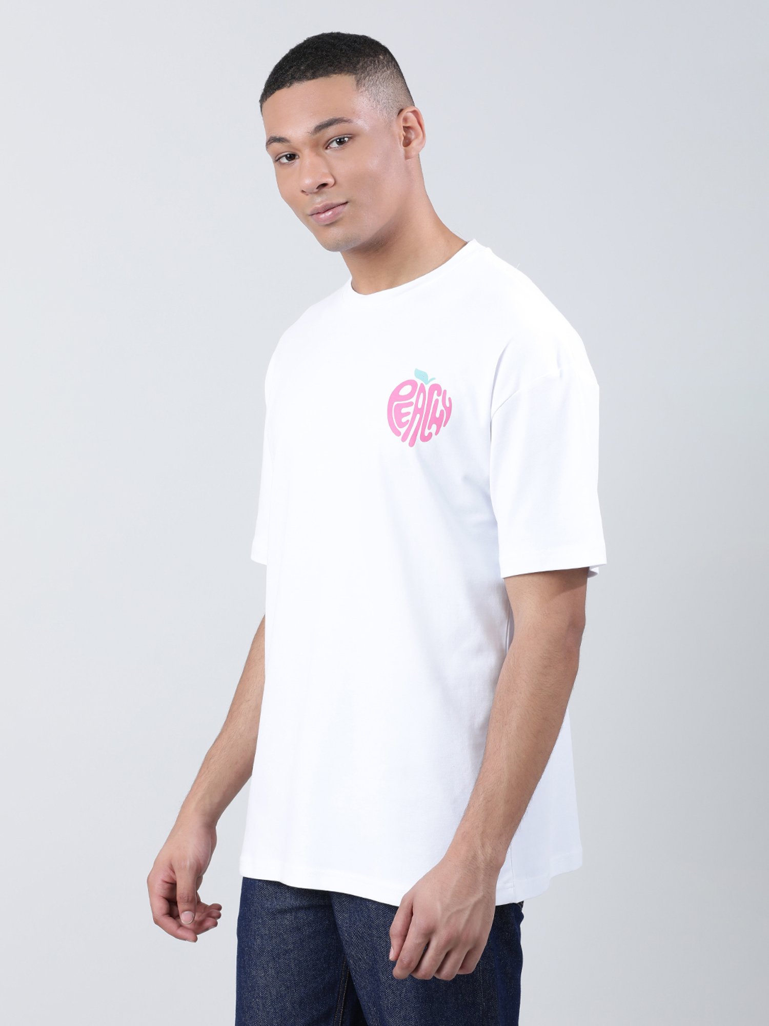 Bene Kleed White Loose Fit Printed Cotton Crew T-Shirt