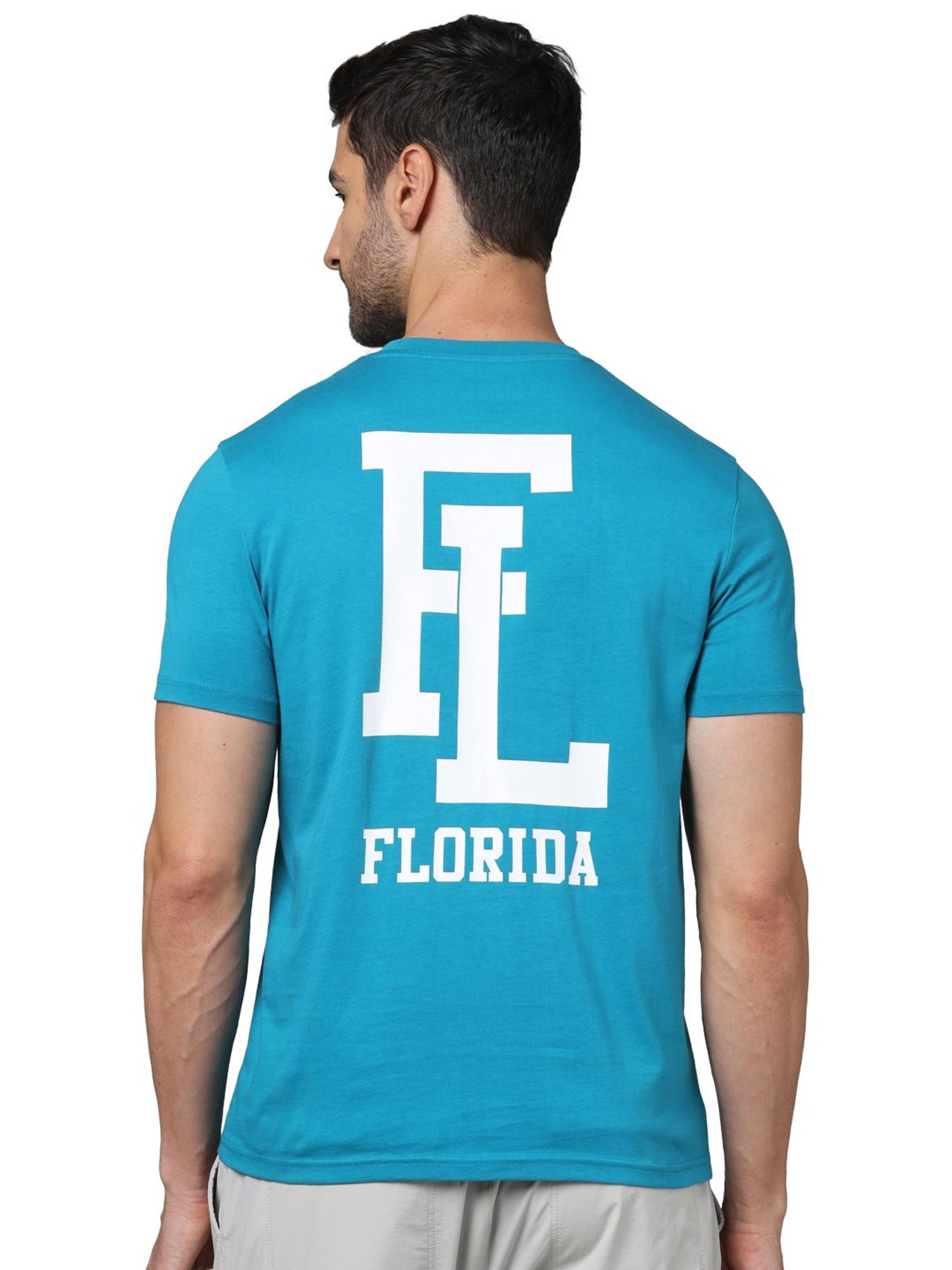 celio* Turquoise Regular Fit Graphic Print Cotton Crew T-Shirt