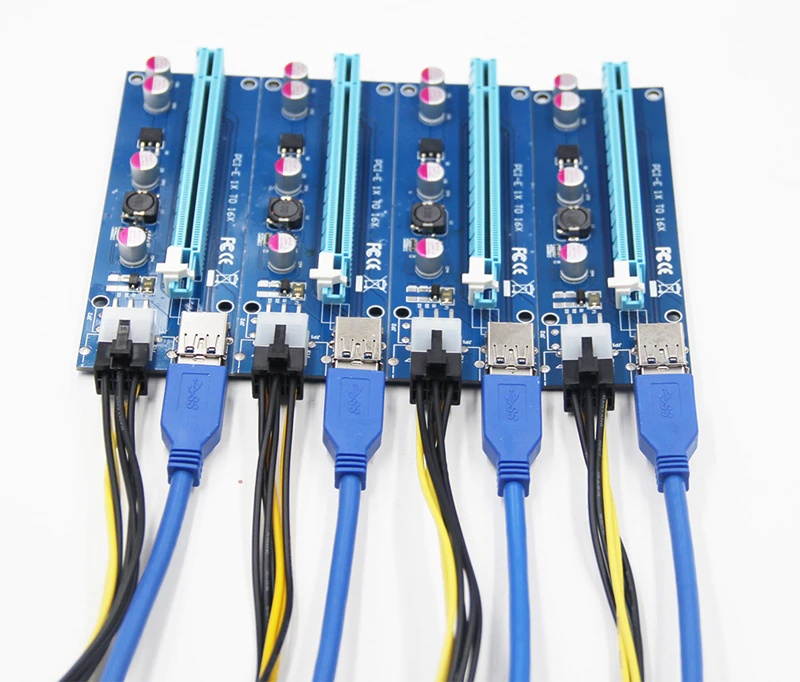 New 1 to 4 PCIe PCI E Riser Card PCI Express 1x to 16x USB 3.0 Data Cable SATA to 6Pin Power Supply for BTC Miner Machine Mining