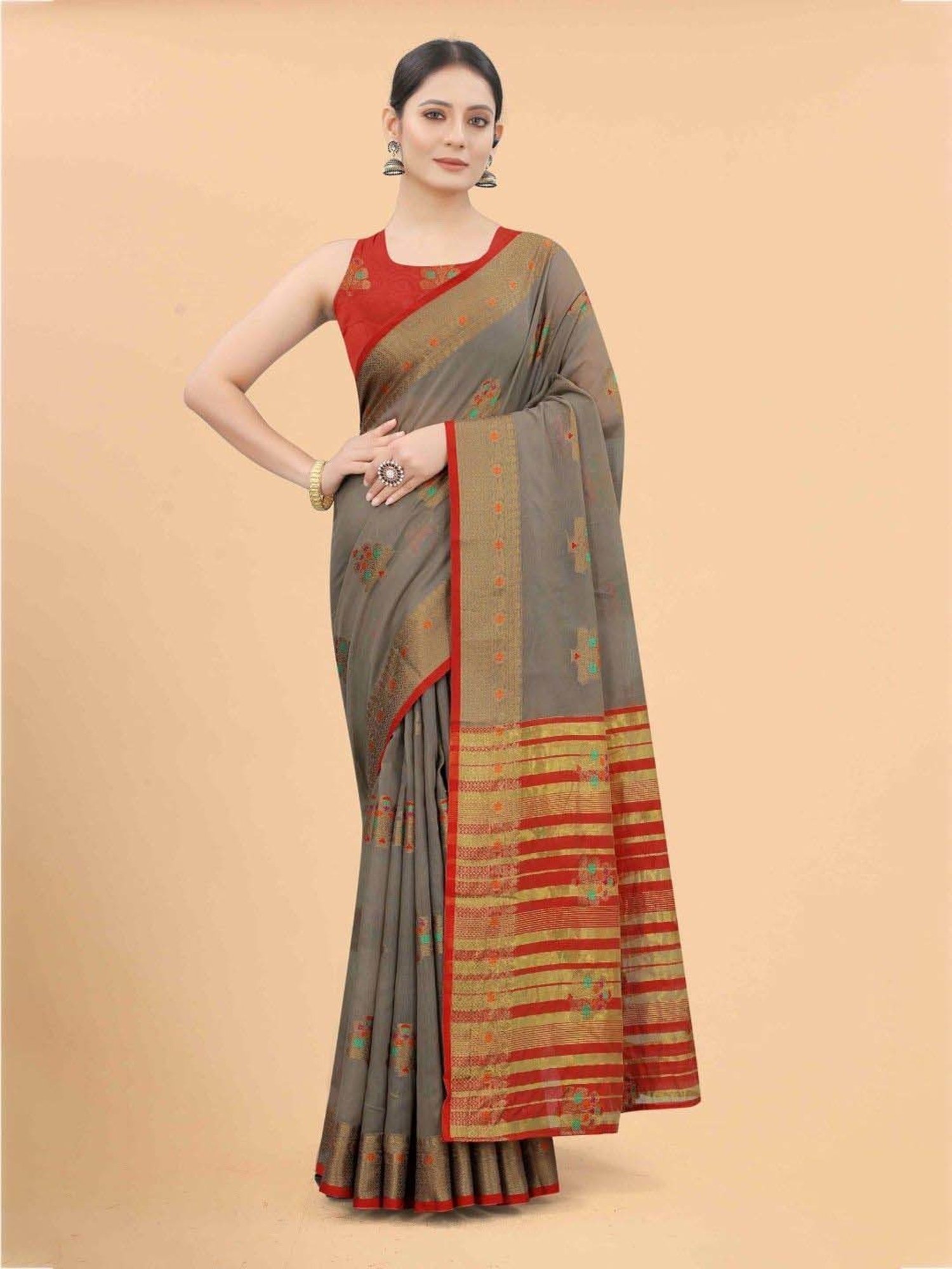 Silk Land Grey Woven Saree With Unstitched Blouse