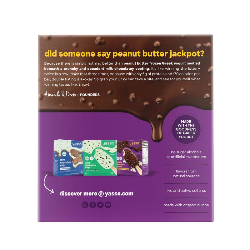Yasso Frozen Greek Yogurt Indulgent Peanut Butter Dark Chocolate Crunch - 4ct