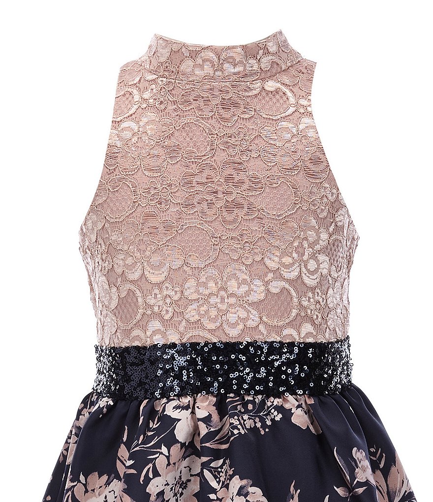 Bonnie Jean Big Girls 7-16 Lace/Floral Layered-Mikado Hi-Low Dress