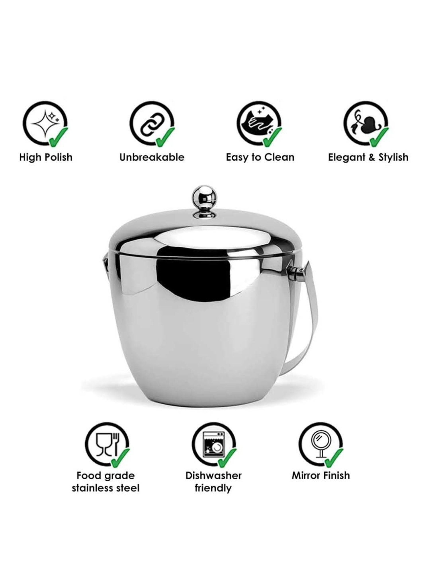 FnS Silver Stainless Steel Ice Bucket (1.25 L)