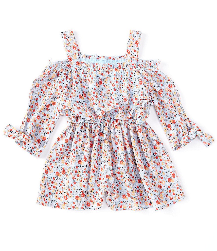 Bonnie Jean Little Girls 4-6X Cold-Shoulder Floral Crepe Romper