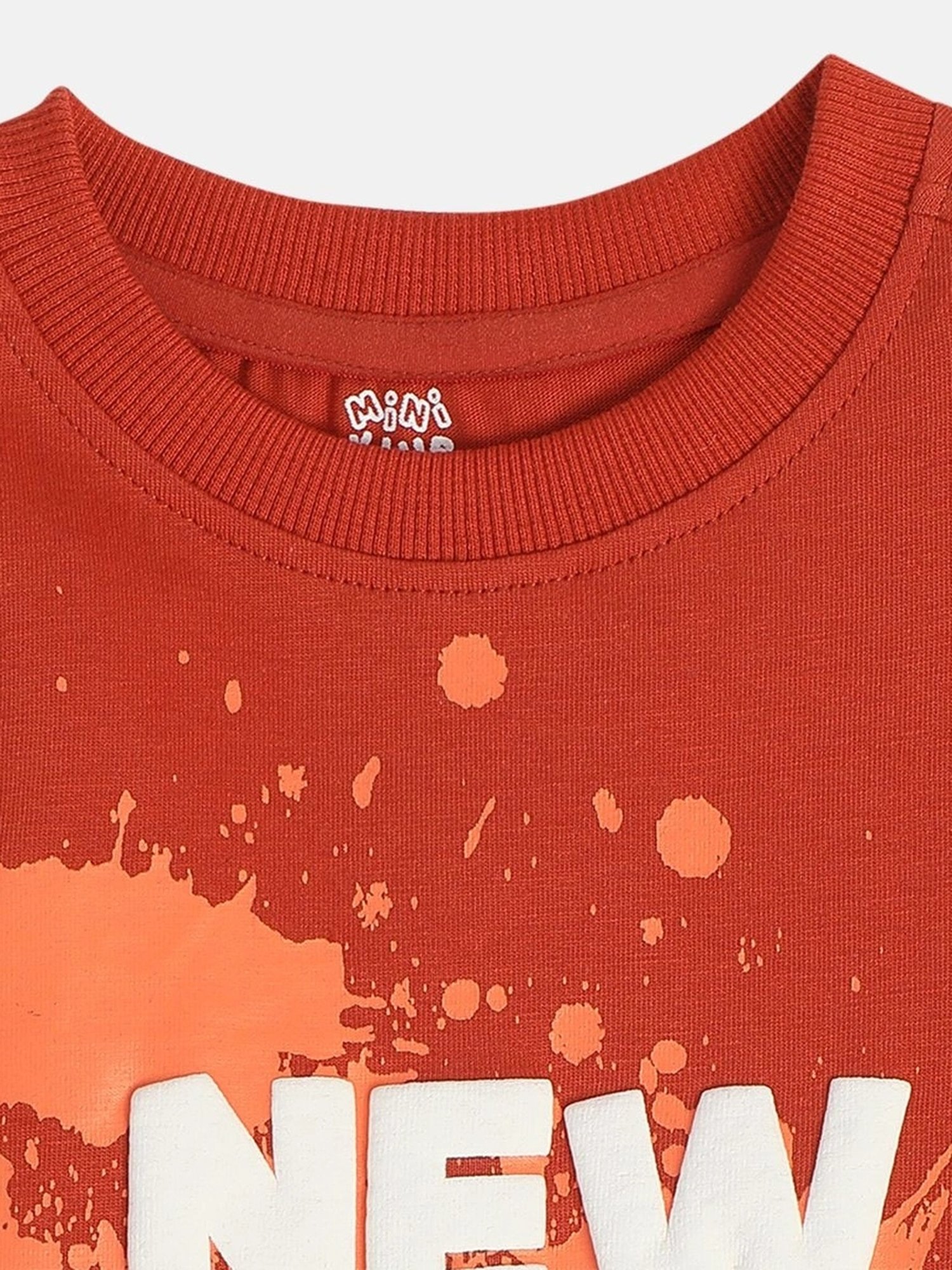MINIKLUB Boys Rust Orange Cotton Printed Full Sleeves T-Shirt