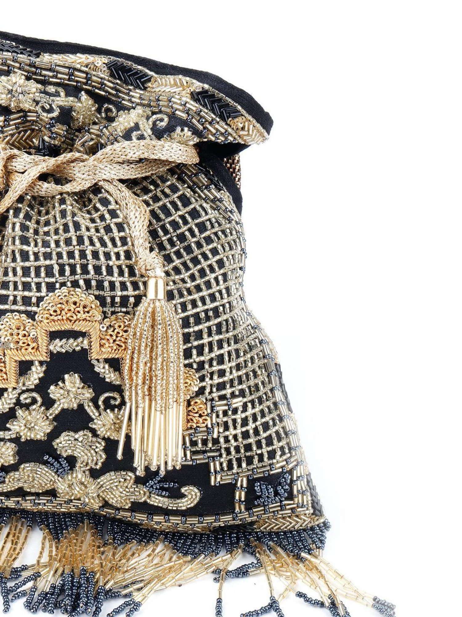 Odette Black & Gold Embellished Potli