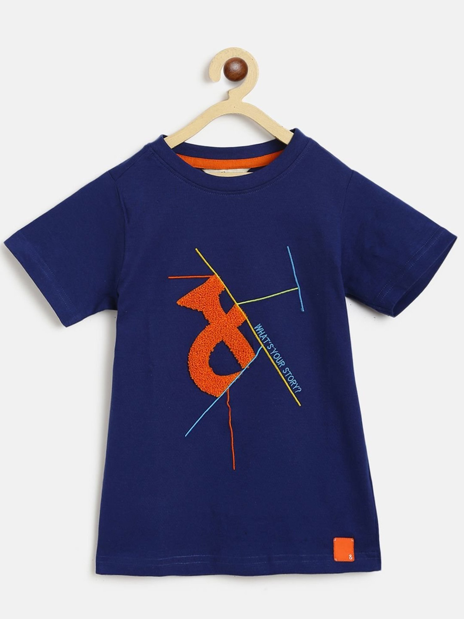 Tales & Stories Kids Navy Cotton Embroidered T-Shirt