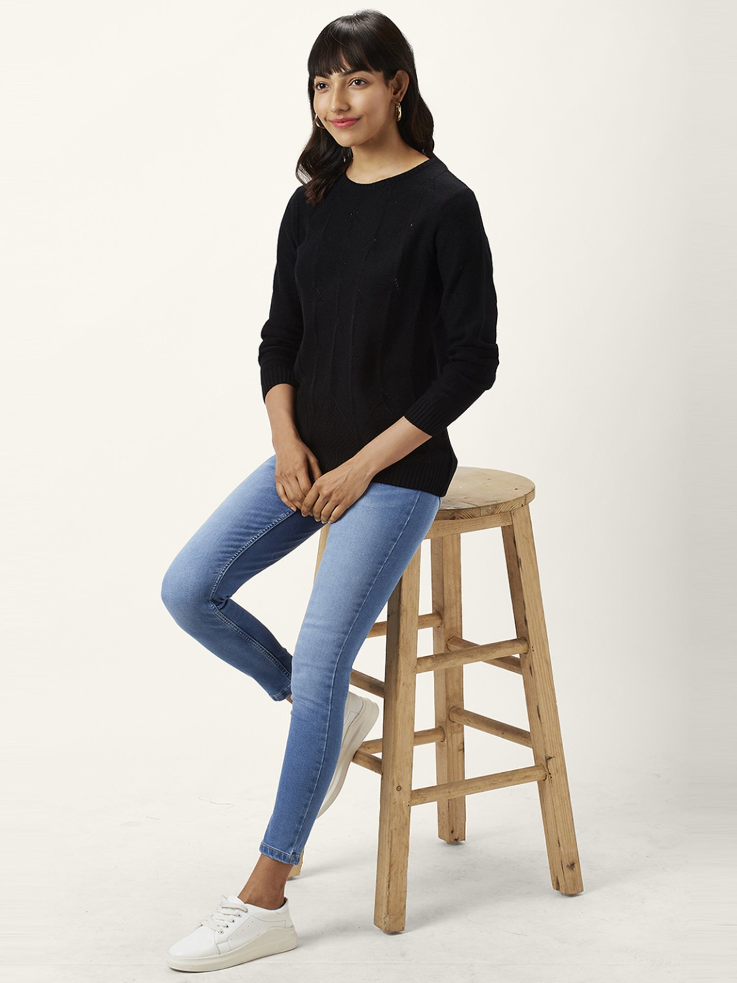 Honey by Pantaloons Black Self Pattern Sweater