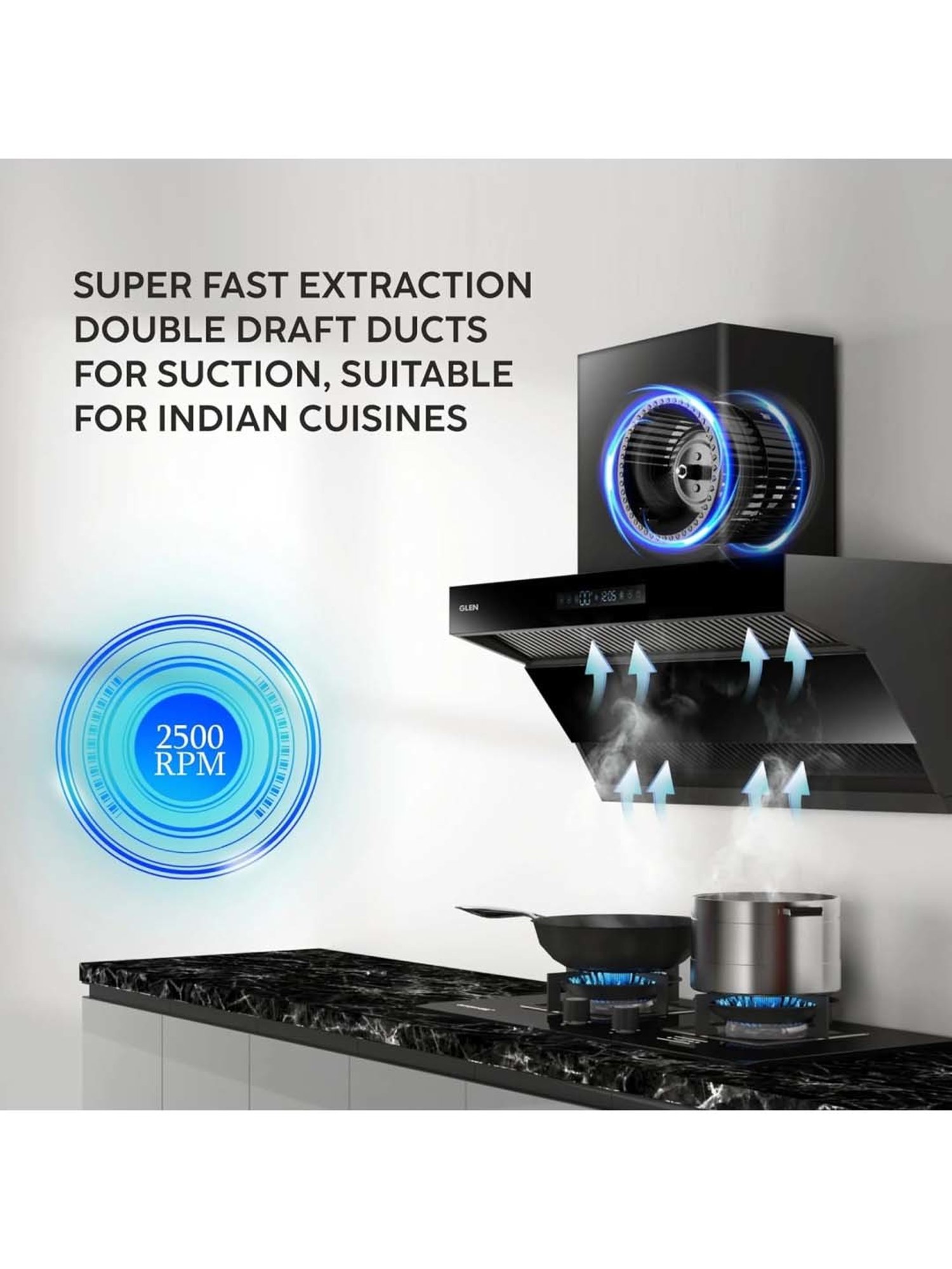 Glen CH6076AC75 1400CMH 75cm Wall Mounted Chimney (Black)