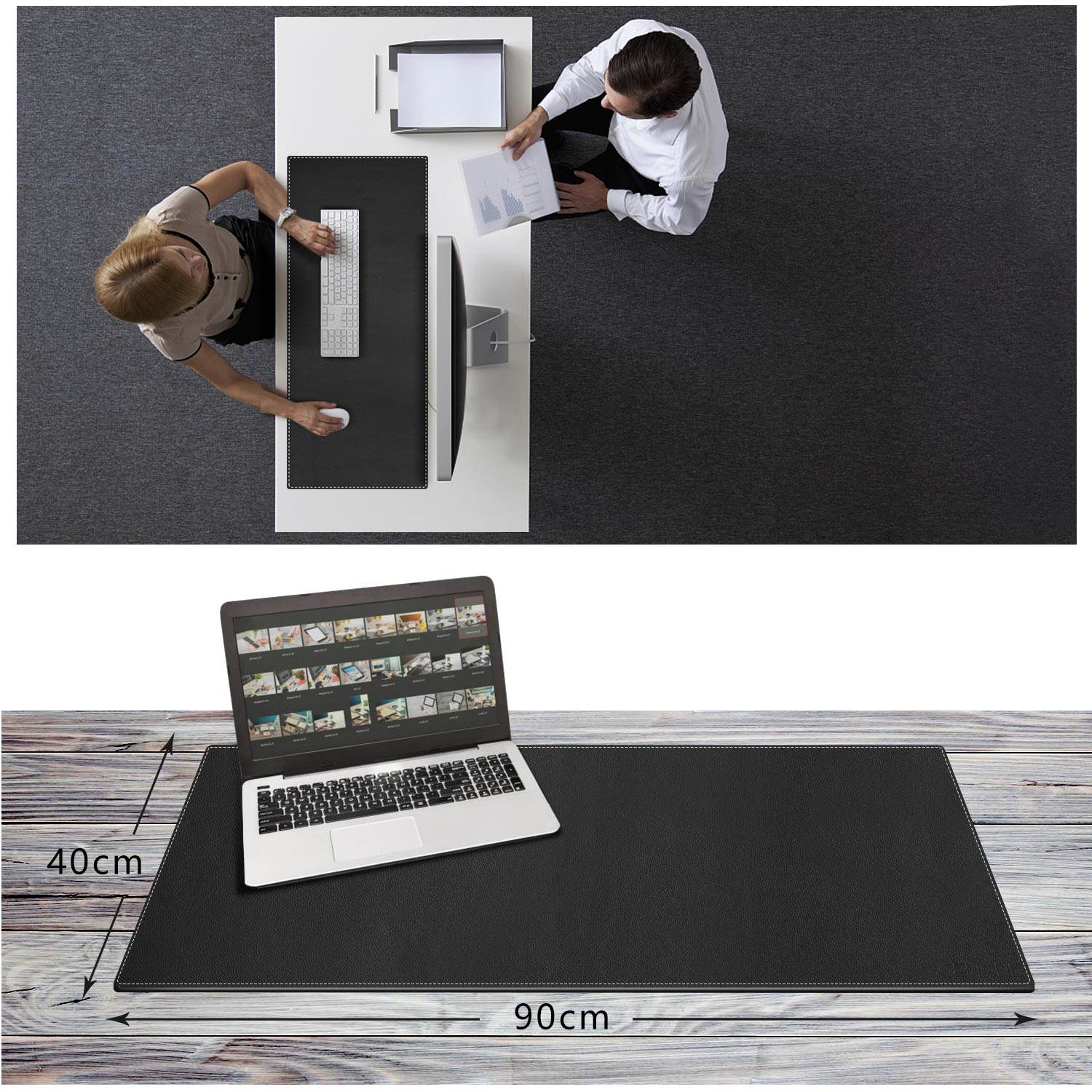 CENNBIE Extended Leather Gaming Mouse Pad/Mat, 90x40cm Large Office Writing Desk Computer Leather Mat Mousepad,Waterproof 35.5"x15.5"(Black)