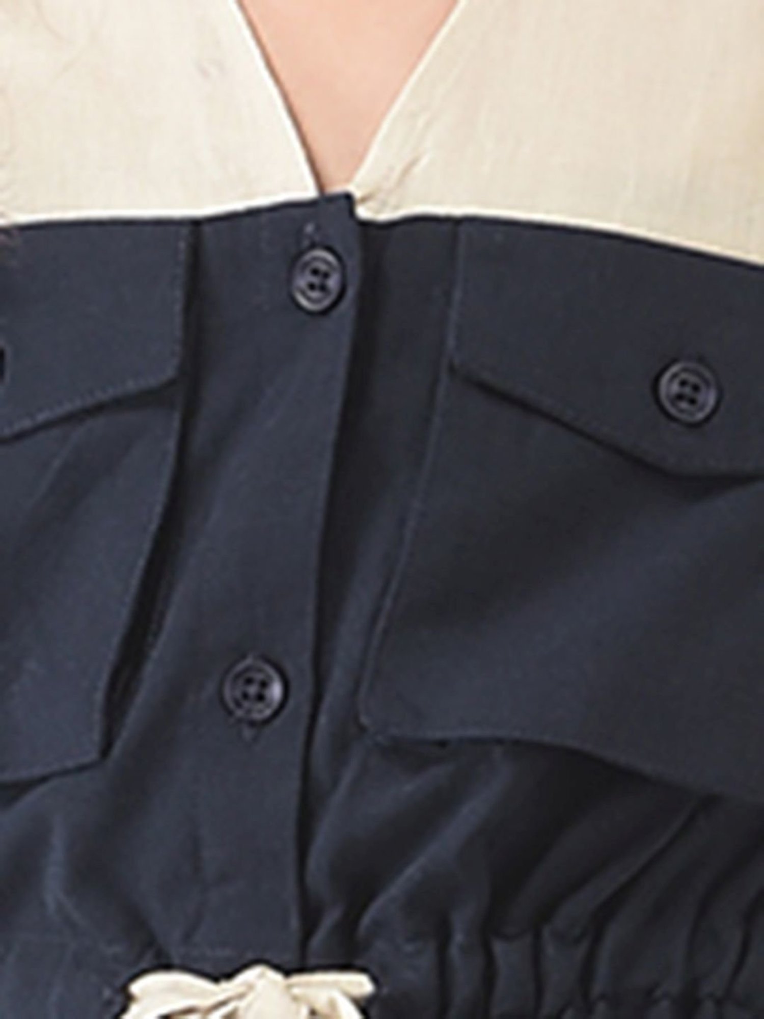 Crimsoune Club Kids Navy & Cream Color Block Full Sleeves Dress