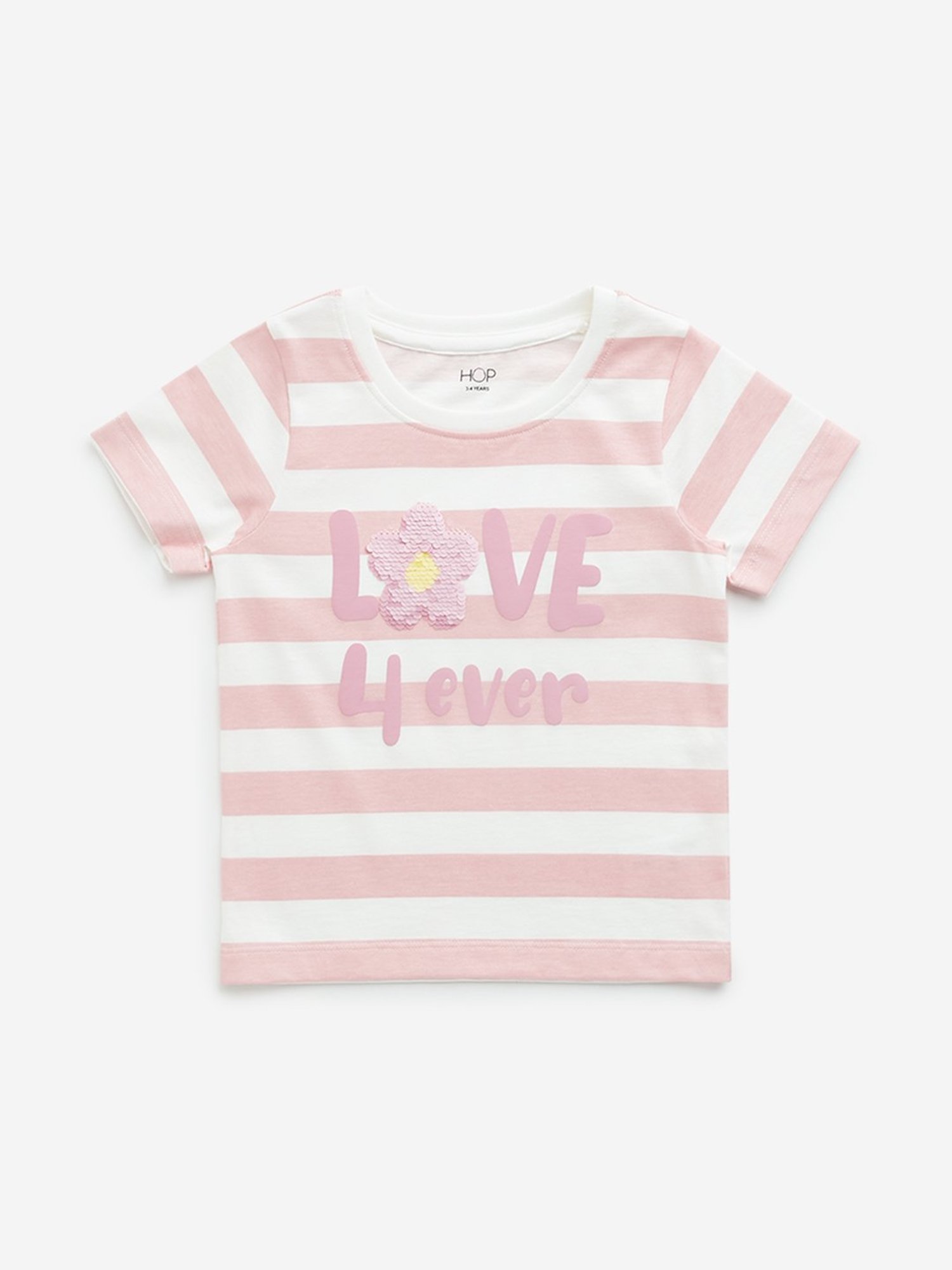 HOP Kids by Westside Pink Striped Design Cotton T-Shirt