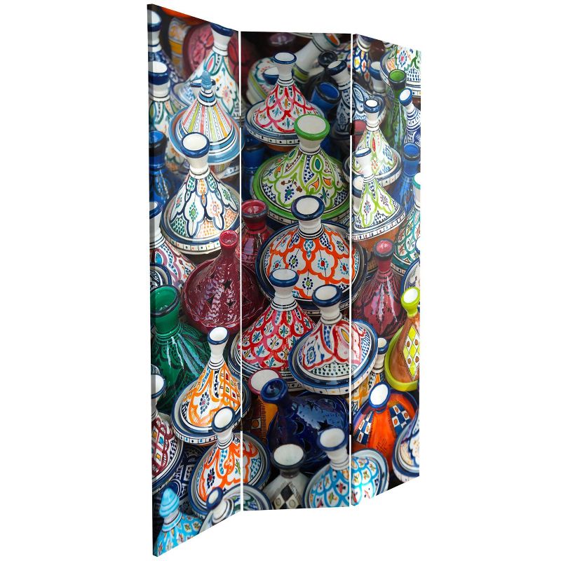 6" Double Sided Ceramic Bazaar Canvas Room Divider Blue/Red - Oriental Furniture
