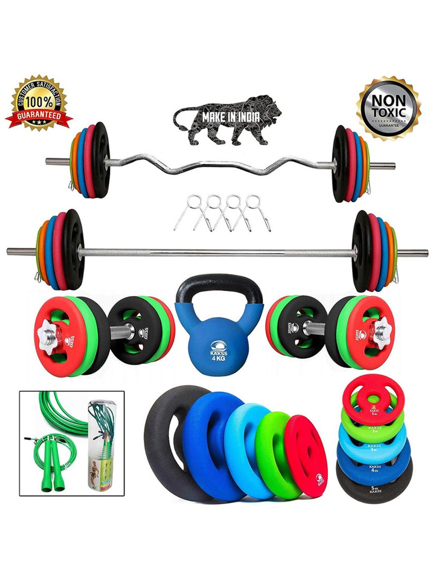 Kakss Best Home Gym Training with Exclusive Neoprene Coated Weight Plates (Multicolor) Size - 50KG