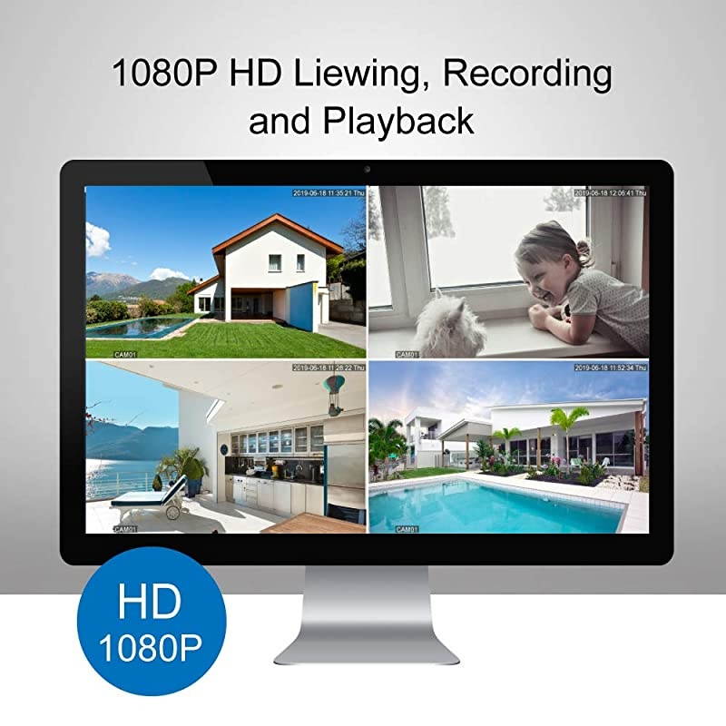 8CH 1080P Wired Security Camera Systems DVR Kit 5 in 1 Recorder with 4X 1080P Outdoor Bullet Cameras Expandable AllWeather Adaptation Email Alert Support AHDTVICVIAnalogIP Camera