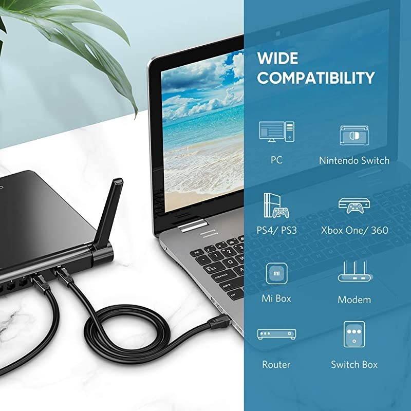 Cat 8 Ethernet Cable Cat8 RJ45 Network LAN Cord High Speed for Gaming PS4 Xbox One PS3 Modem Router PC Mac Laptop 25FT