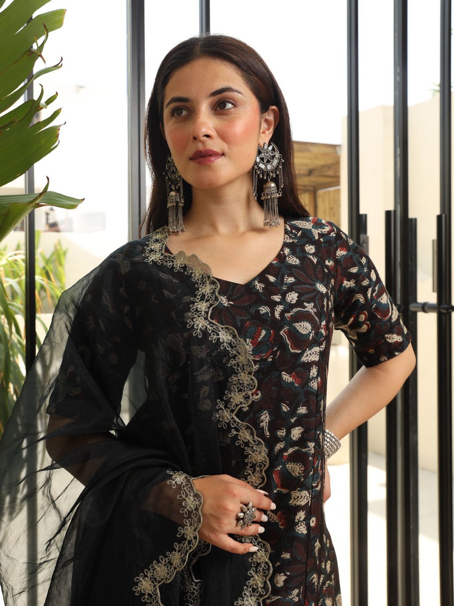 Asrumo Midnight Zari Charm Chanderi handblock fabric suit set