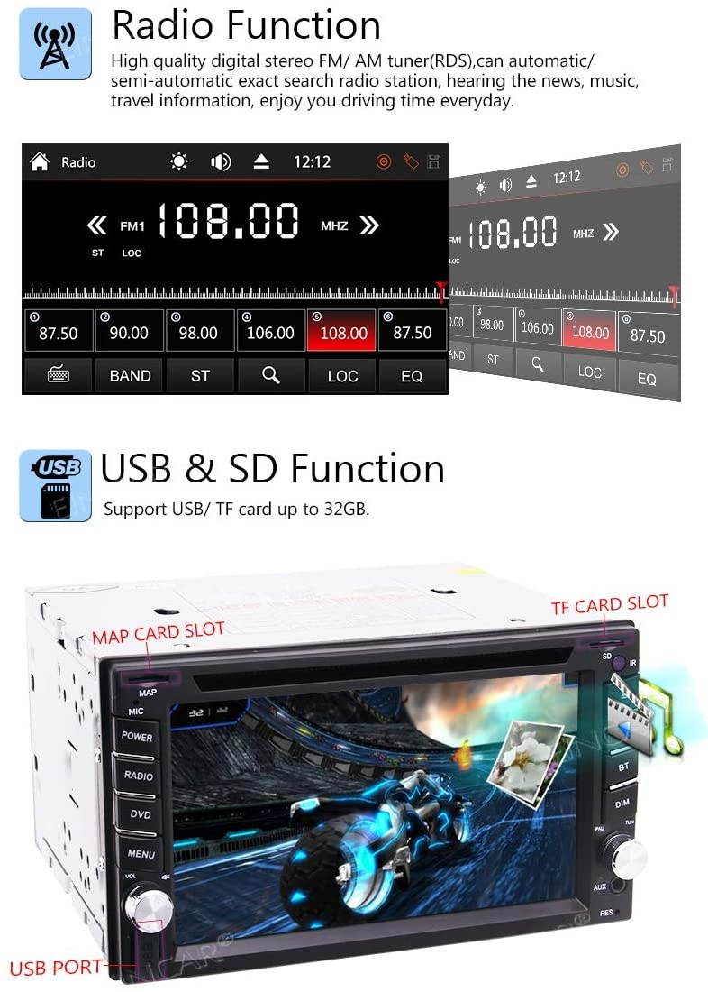 Double 2 Din Car Stereo Bluetooth Car DVD Player in Dash GPS Navigation FM/AM Car Radio Media Receiver 6.2 inch 5-Touch Touchscreen Display Headunit USB SD AUX in Wireless Remote + Backup Camera